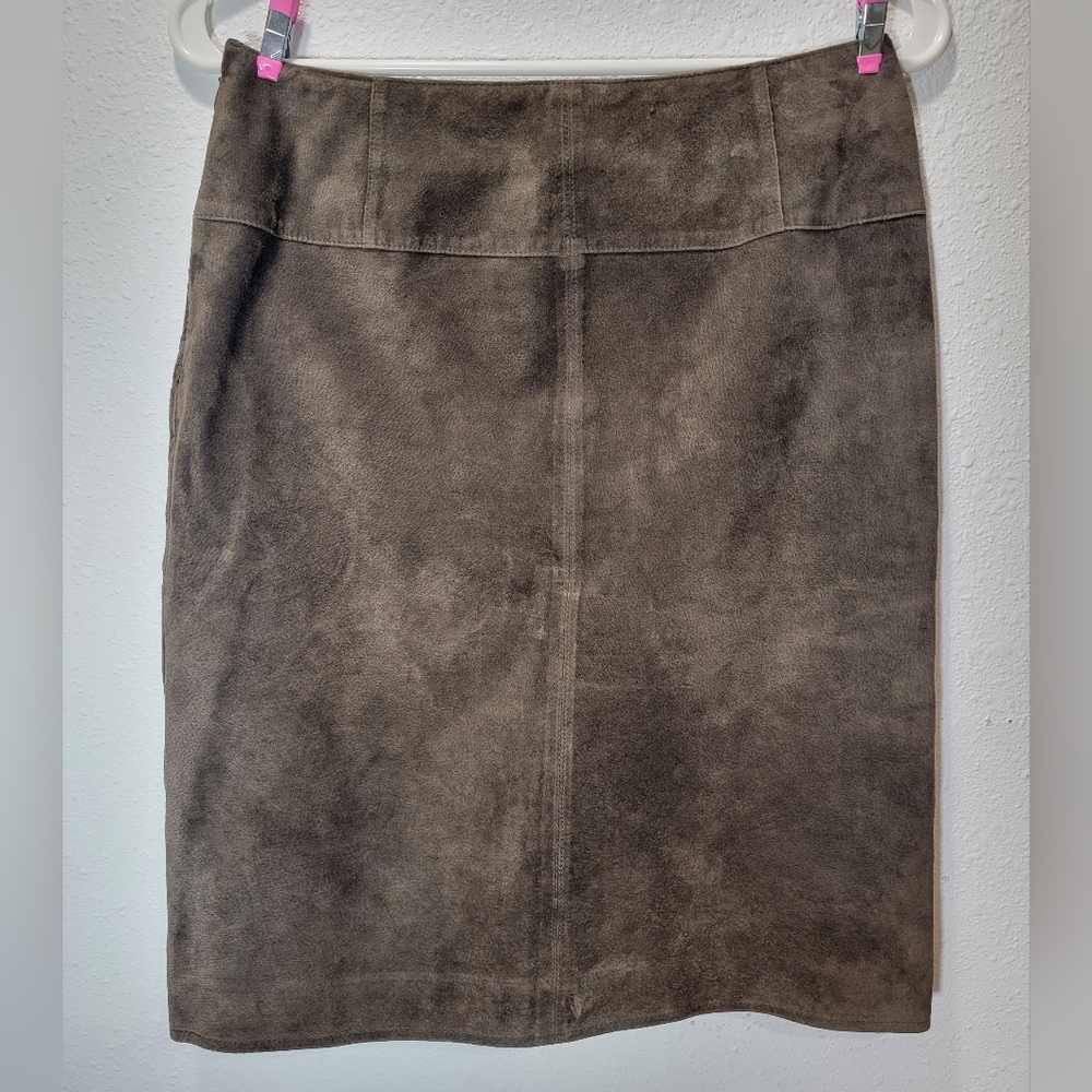 Kay Unger New York Suede Leather Pencil Skirt Womens Size 4 Lined Brown
